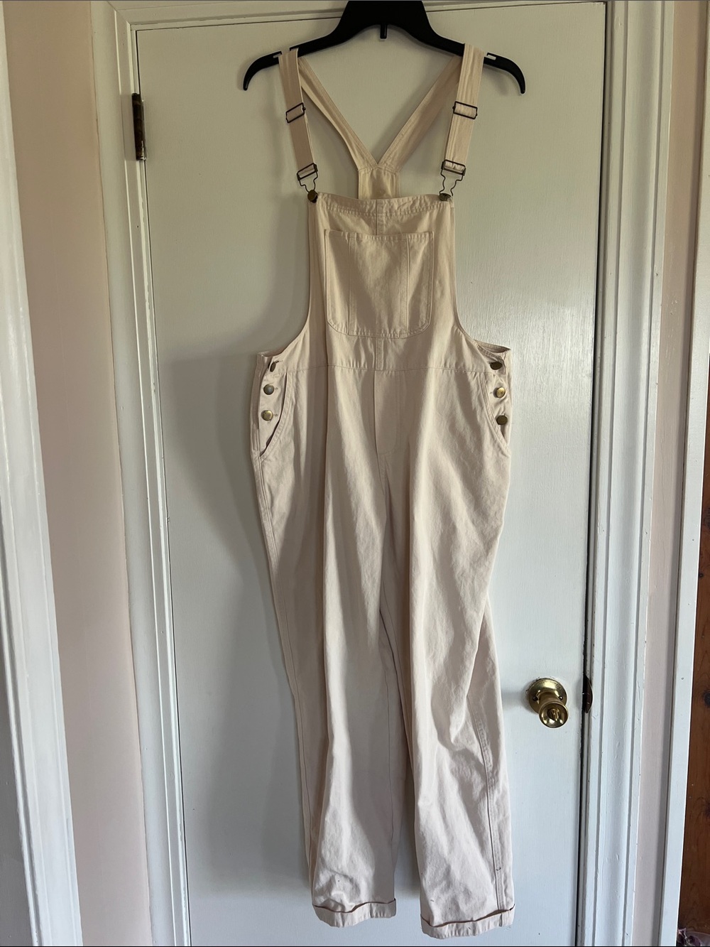 Women's Cream Cotton Twill Overalls Jumpsuit